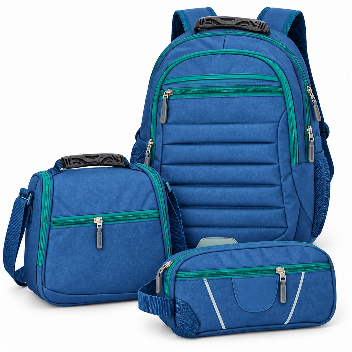 Morral tipo Totto 3 en 1 con lonchera y cartuchera — color azul-verde [ca-cor:azul-verde] [ca-quadro:01-principal]