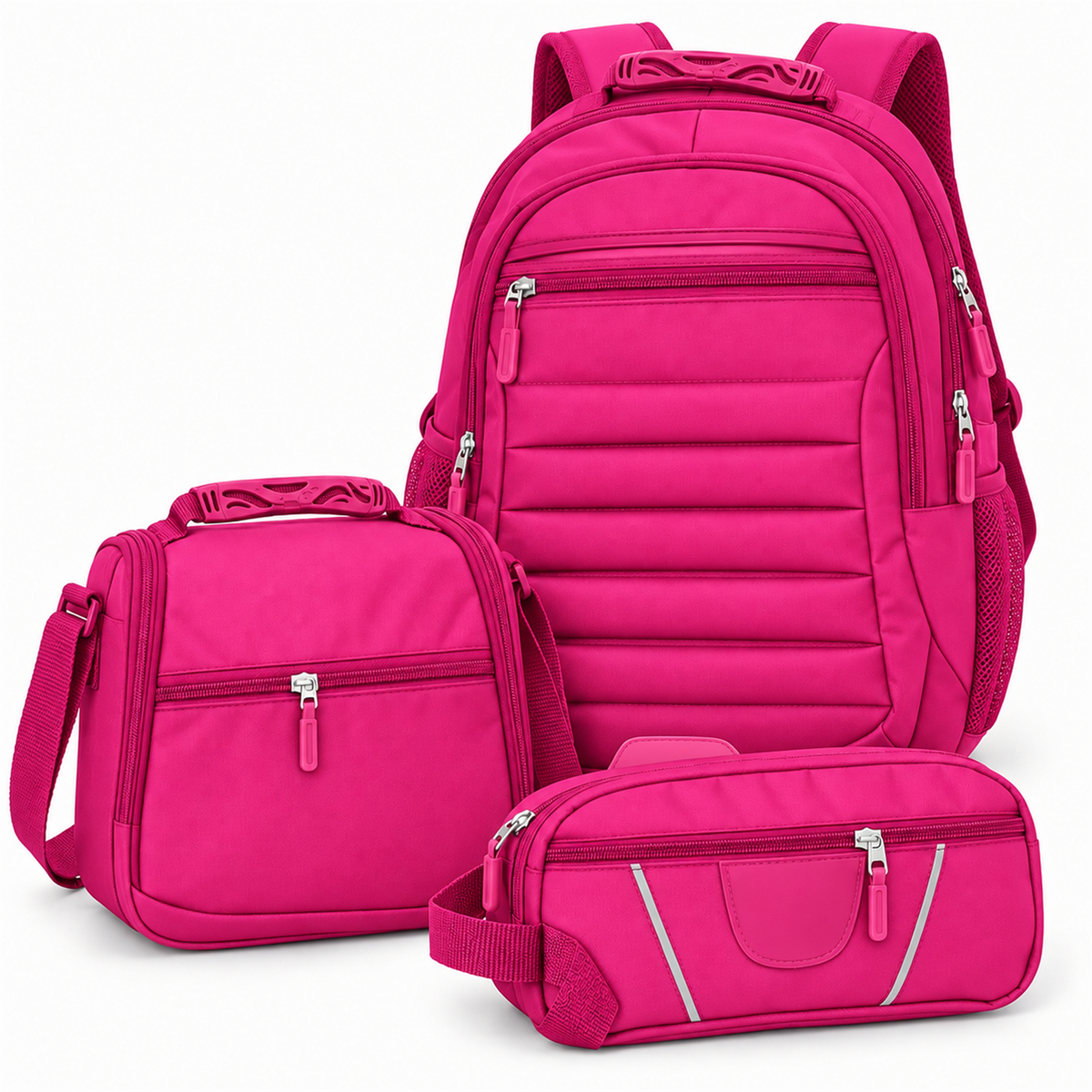 Morral tipo Totto 3 en 1 con lonchera y cartuchera — color fucsia [ca-cor:fucsia] [ca-quadro:01-principal]