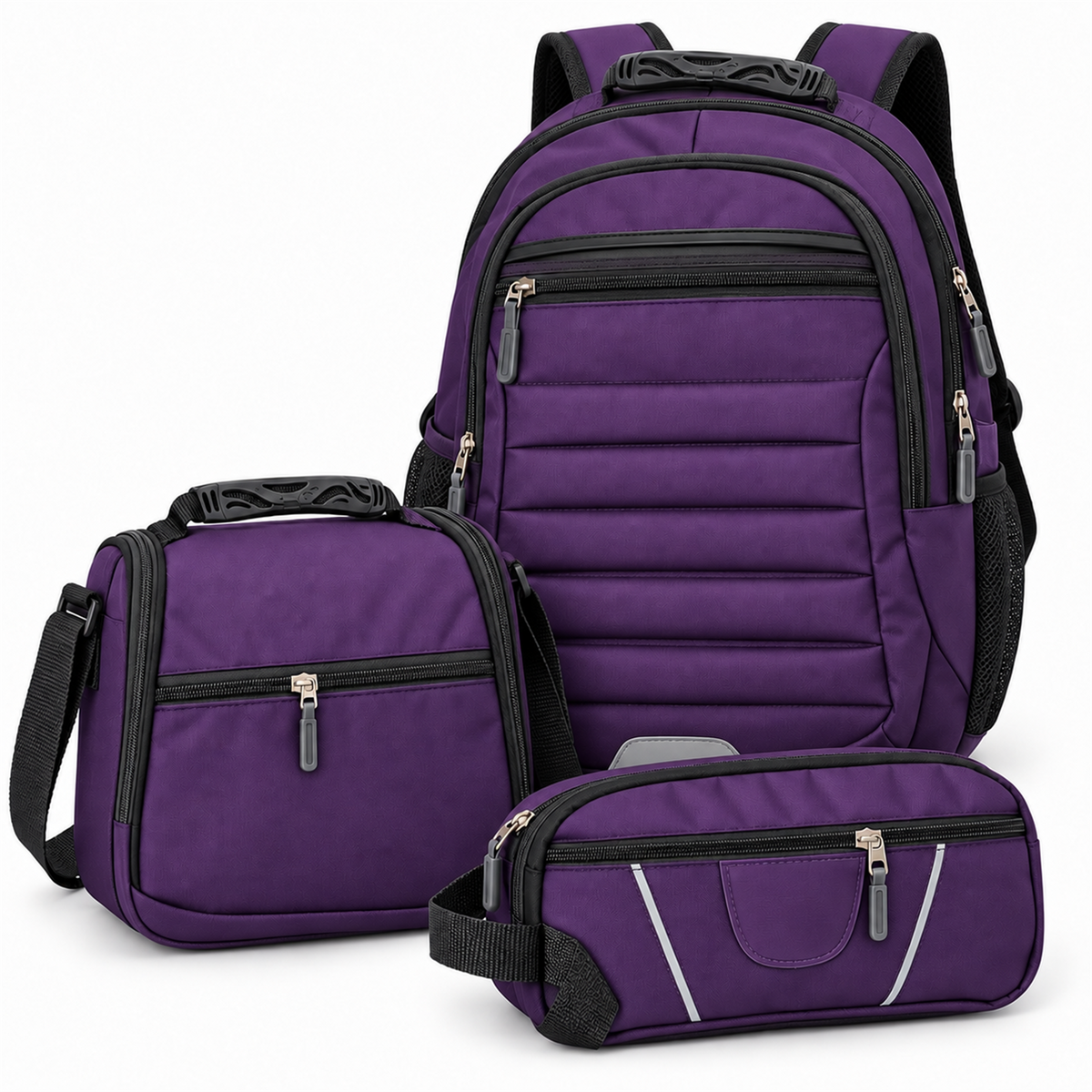 Morral tipo Totto 3 en 1 con lonchera y cartuchera — color morado-negro [ca-cor:morado-negro] [ca-quadro:01-principal]