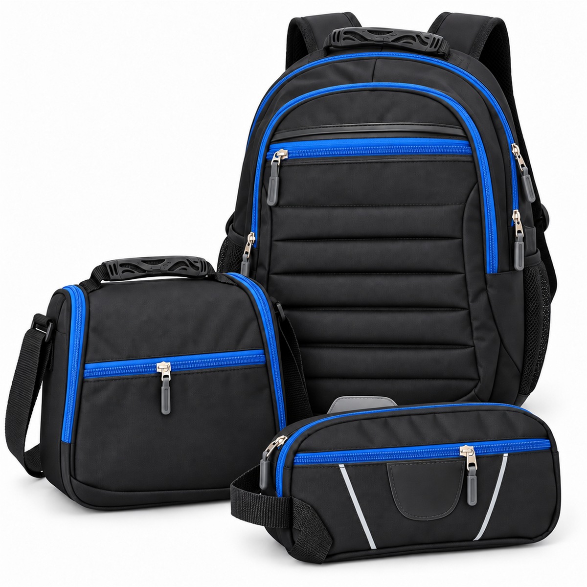Morral tipo Totto 3 en 1 con lonchera y cartuchera — color negro-azul [ca-cor:negro-azul] [ca-quadro:01-principal]
