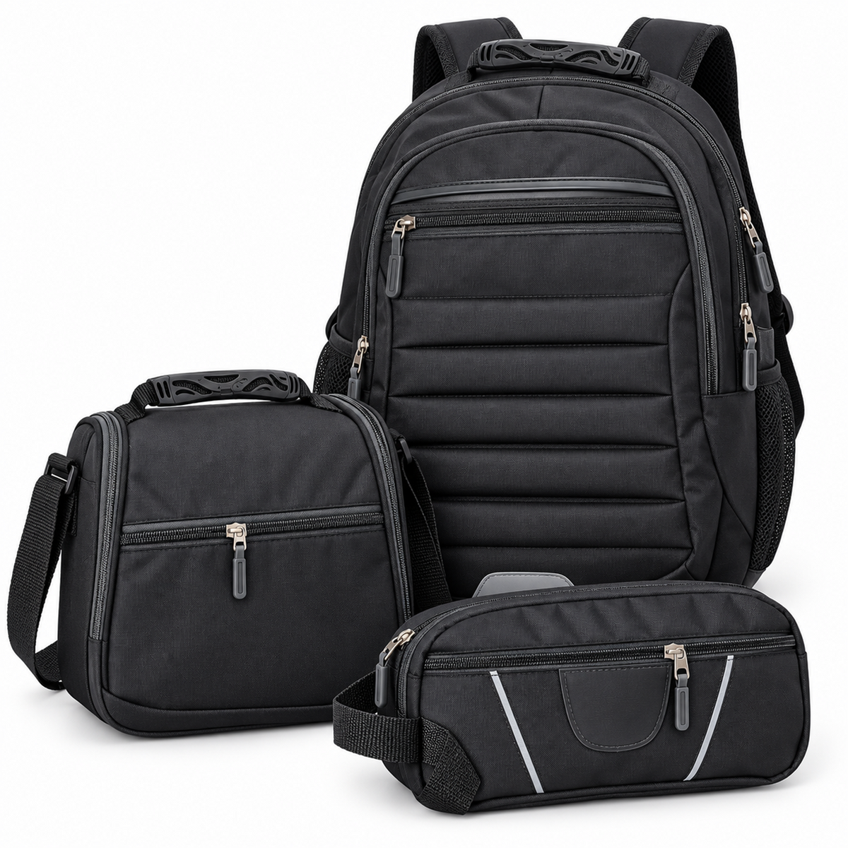 Morral tipo Totto 3 en 1 con lonchera y cartuchera — color negro-gris [ca-cor:negro-gris] [ca-quadro:01-principal]