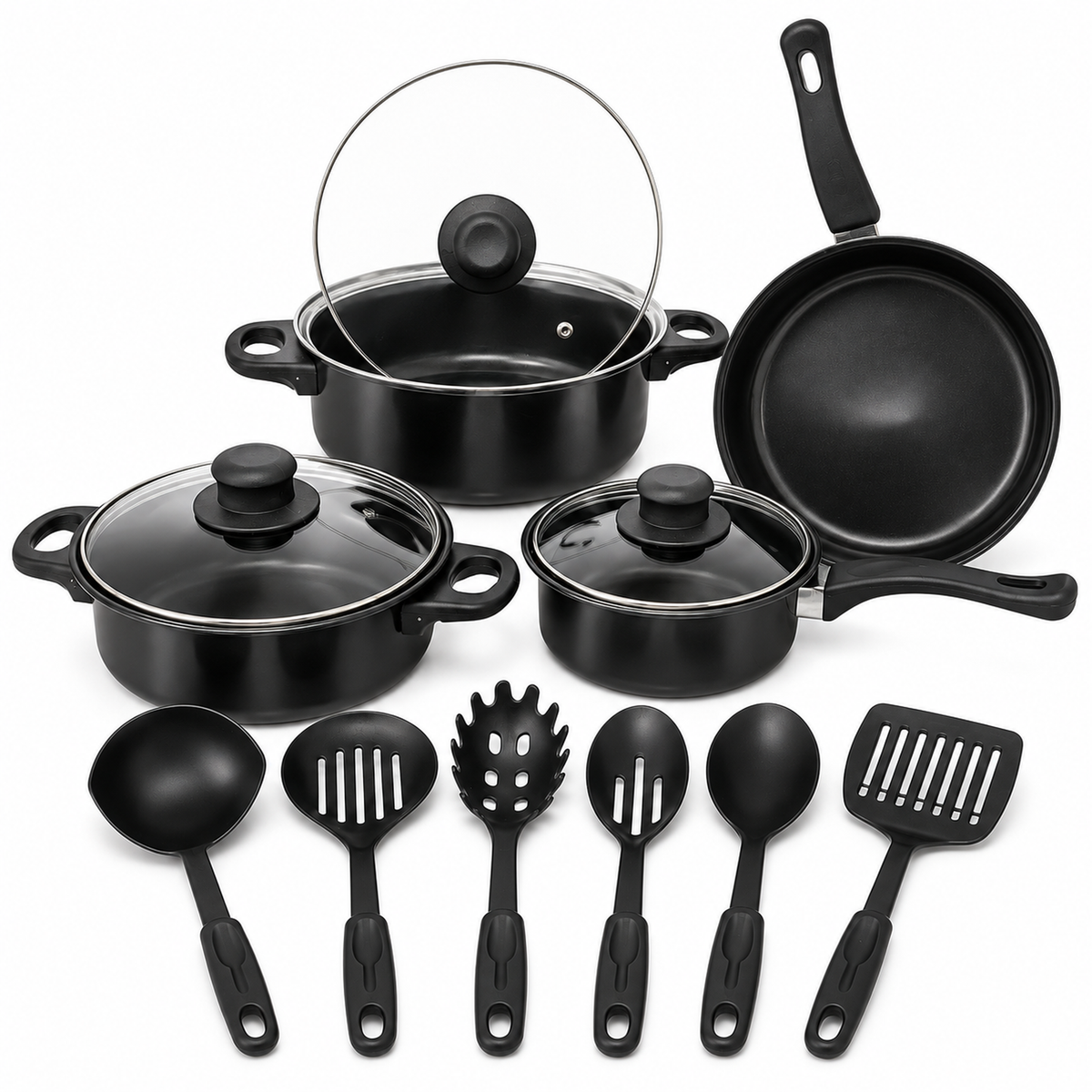 Set de Ollas y Utensilios 13 Piezas — mango ergonómico — color negro [ca-cor:negro] [ca-quadro:01-principal]