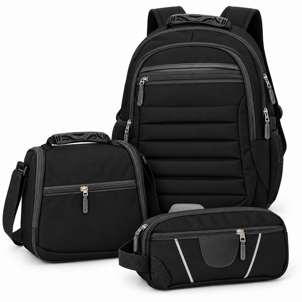 Morral tipo Totto 3 en 1 con lonchera y cartuchera — color negro [ca-cor:negro] [ca-quadro:01-principal]