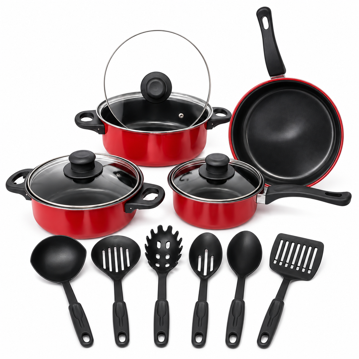 Set de Ollas y Utensilios 13 Piezas — mango ergonómico — color rojo [ca-cor:rojo] [ca-quadro:01-principal]