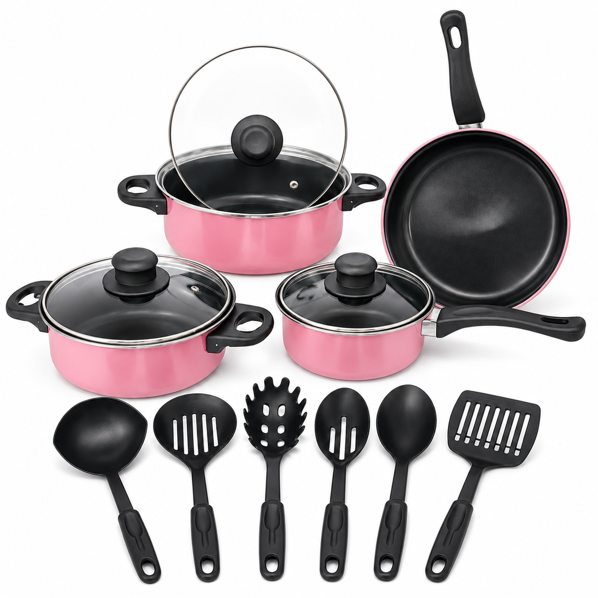 Set de Ollas y Utensilios 13 Piezas — mango ergonómico — color rosado [ca-cor:rosado] [ca-quadro:01-principal]