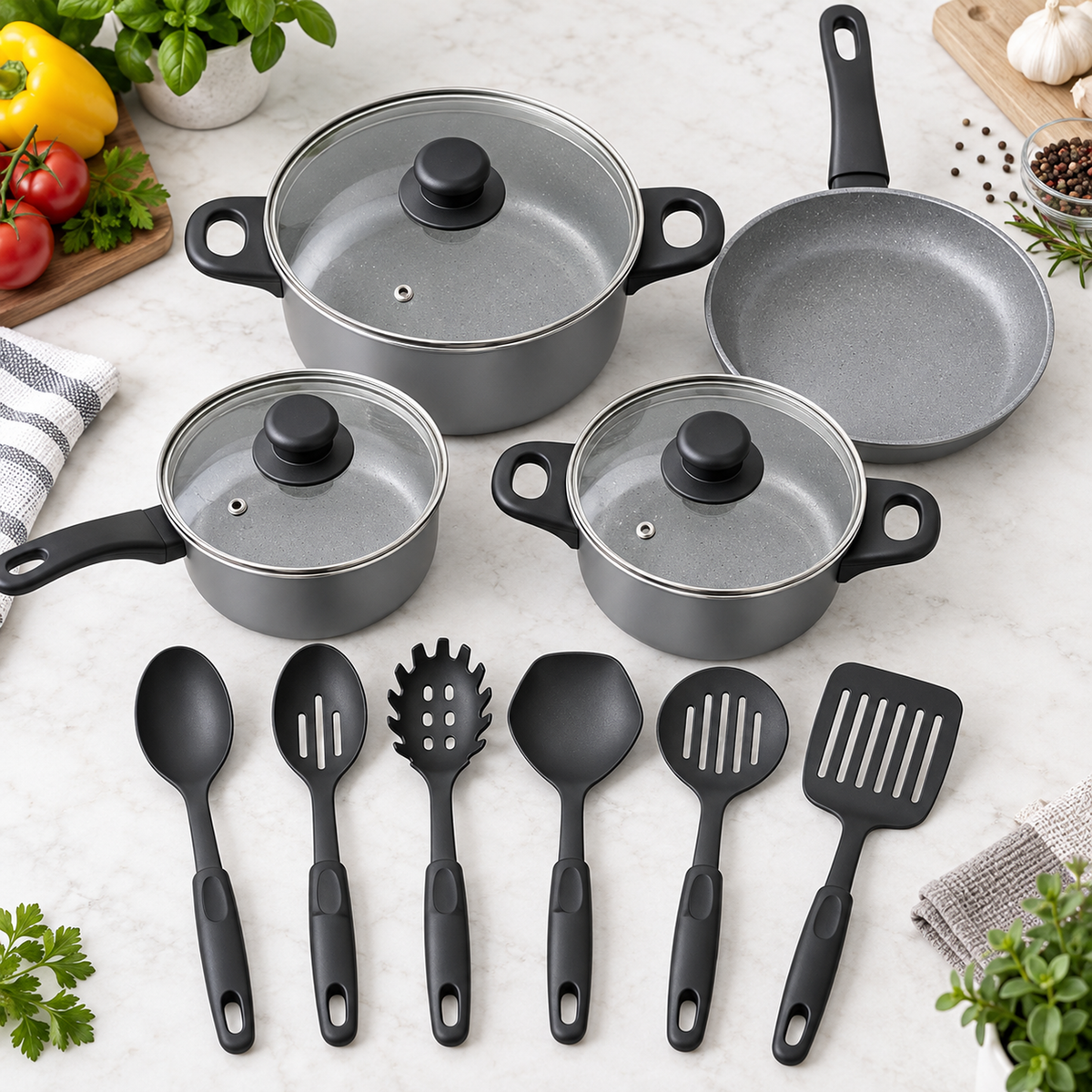 Set de Ollas y Utensilios 13 Piezas — mango ergonómico — imagen 17