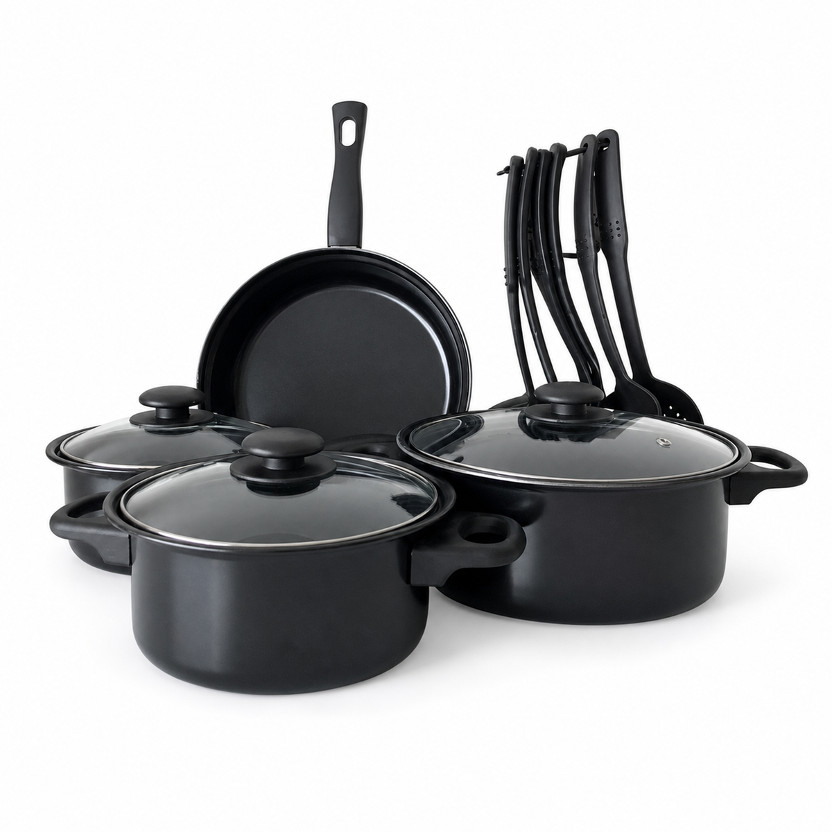 Batería de Cocina Antiadherente 13 Piezas — con tapas de vidrio
