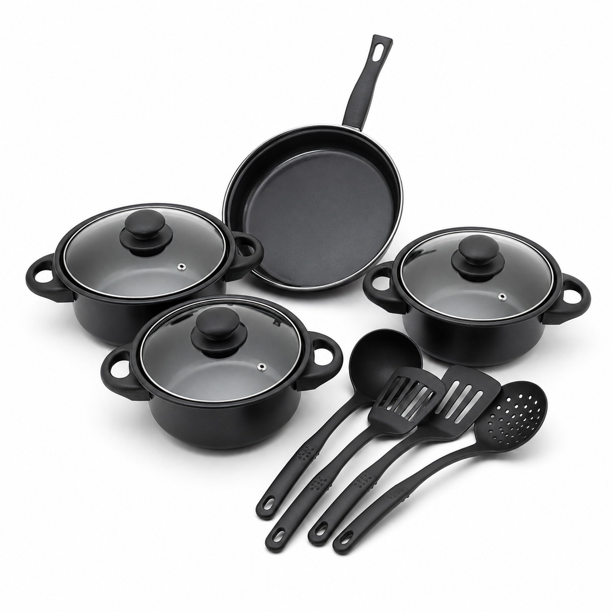 Batería de Cocina Antiadherente 13 Piezas — con tapas de vidrio
