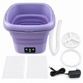 Lavadora plegable morada con cable y accesorios
