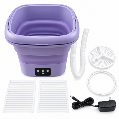 Lavadora Plegable Morada con Cable y Accesorios