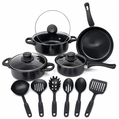 Set de Ollas y Utensilios 13 Piezas — mango ergonómico