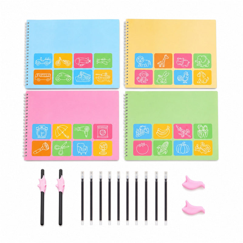 Combo Caligrafía + Dibujo — 4 cuadernos, 4 libros grandes y 2 bolígrafos