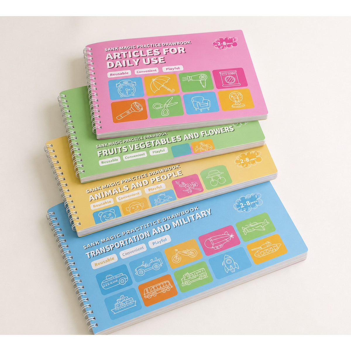 Combo Caligrafía + Dibujo — 4 cuadernos, 4 libros grandes y 2 bolígrafos