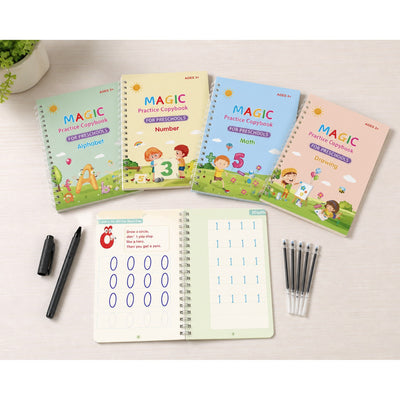 Kit de Caligrafía Mágica — 4 cuadernos reutilizables y 10 minas