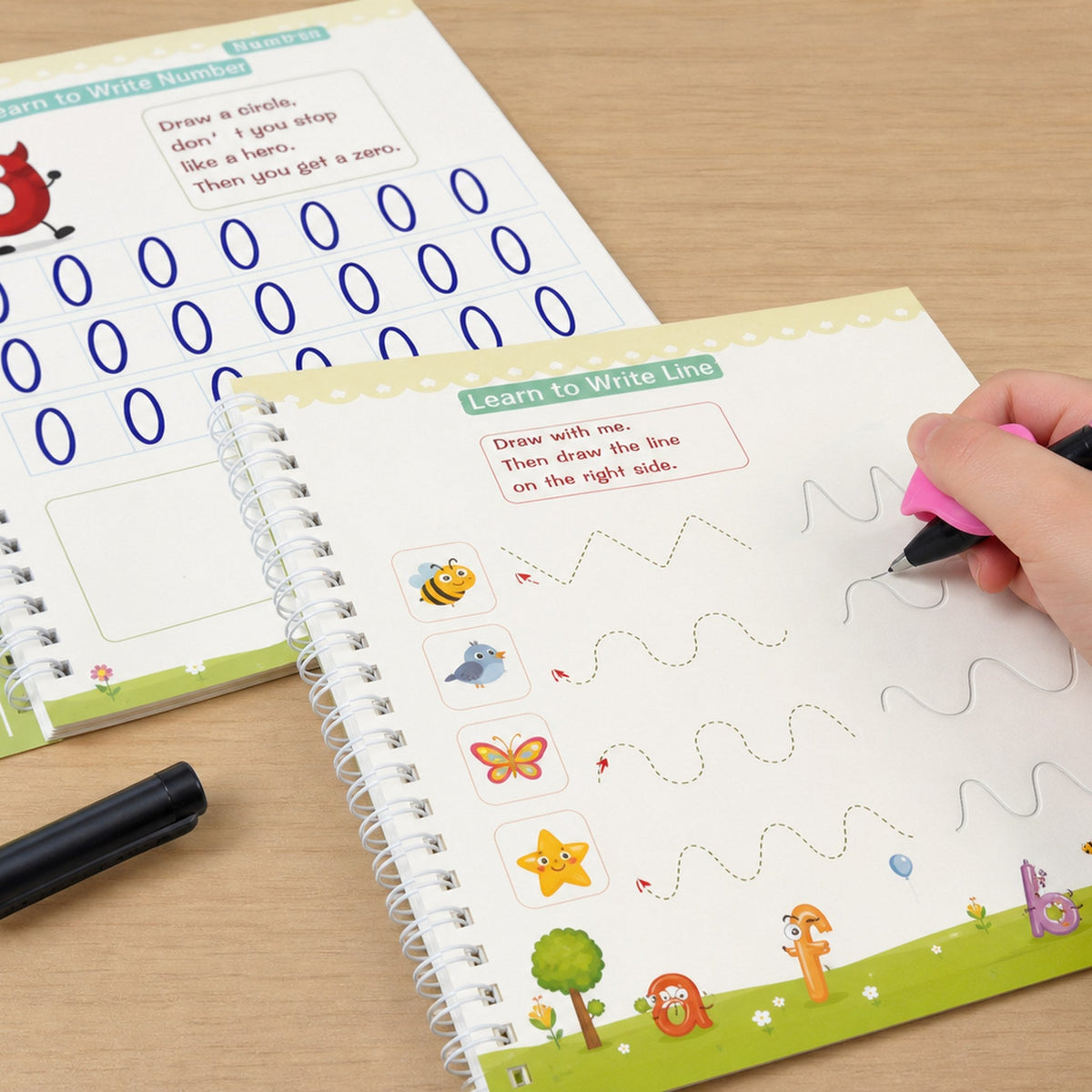 Kit de Caligrafía Mágica — 4 cuadernos reutilizables y 10 minas