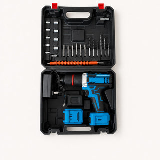 Taladro Percutor Inalámbrico 48V — 2 baterías 5.0Ah, 6 brocas y 9 copas