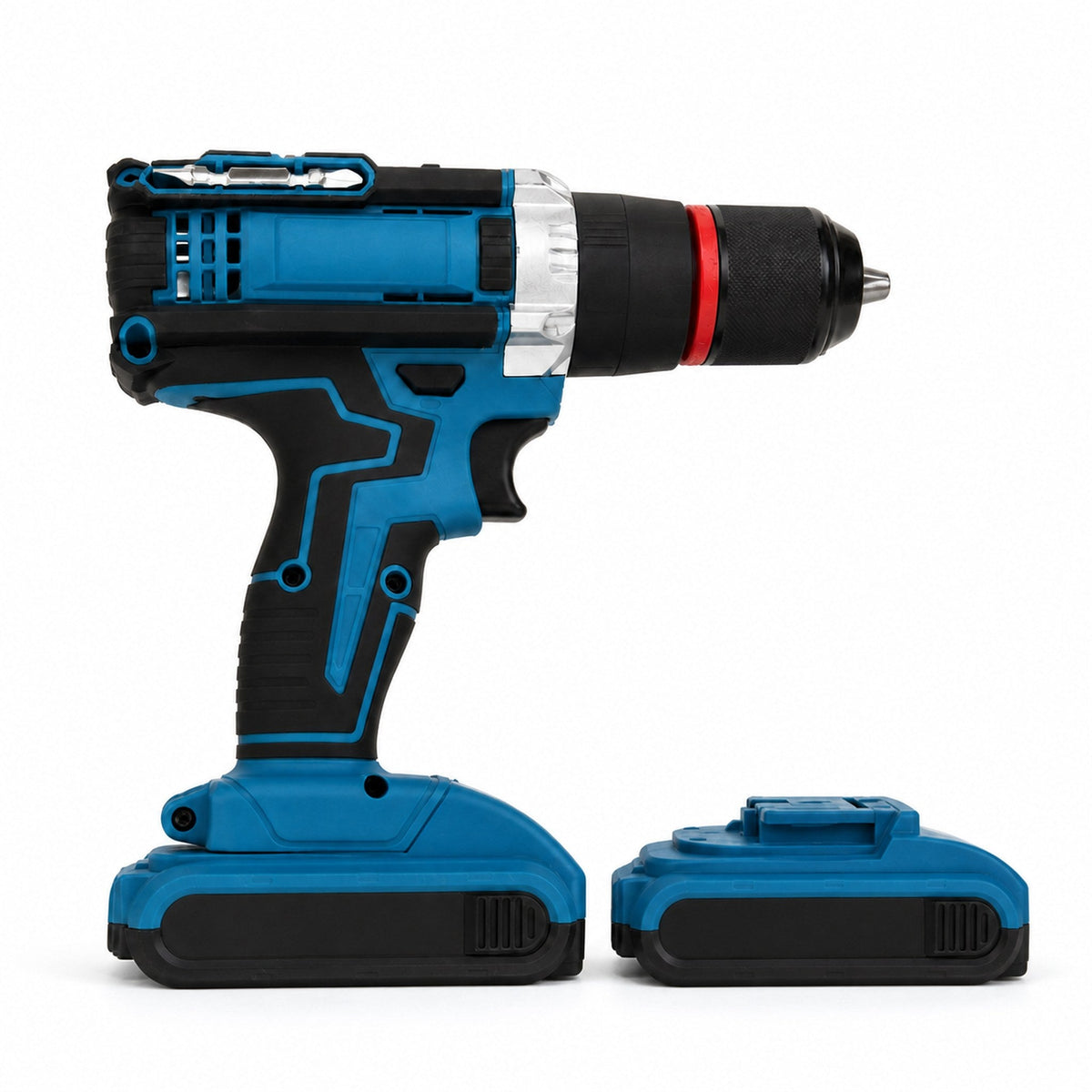 Taladro Percutor Inalámbrico 48V — 2 baterías 5.0Ah, 6 brocas y 9 copas — 05-tecnica